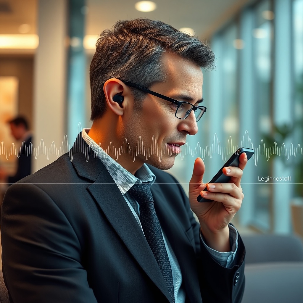<clean photorealistic photo of a person in a business setting using HearWell Regeneration