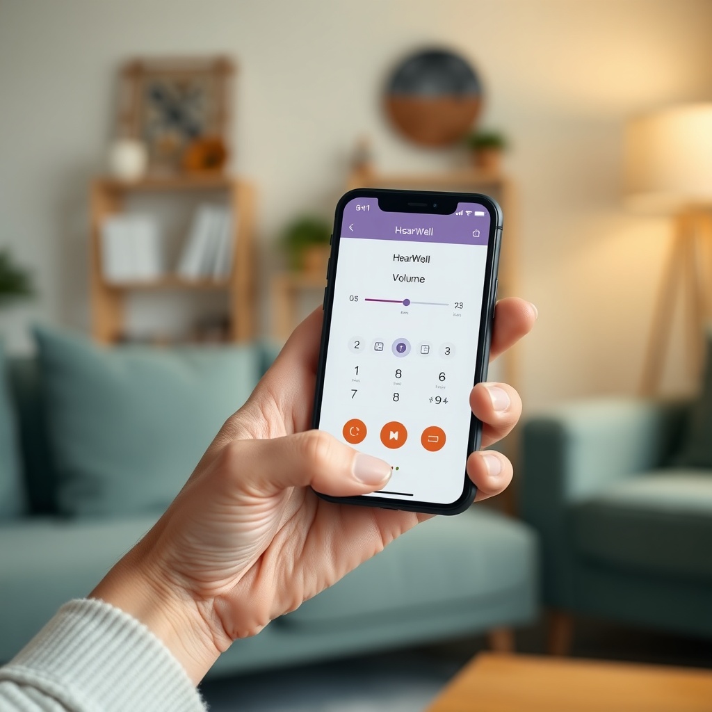 A clean photorealistic photo of an elderly person’s hand holding a smartphone with the Hea
