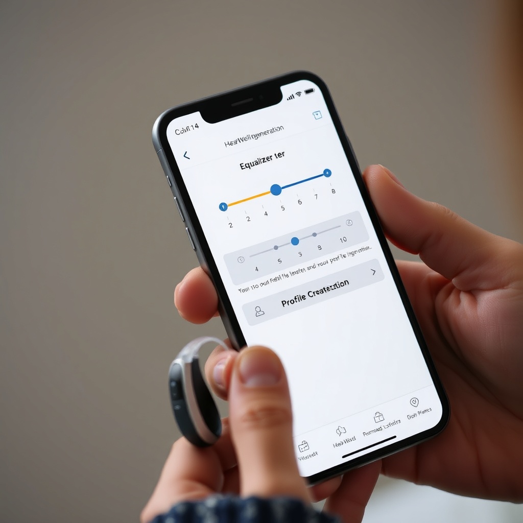 A photorealistic photo of a person holding a smartphone with the HearWell Regeneration app